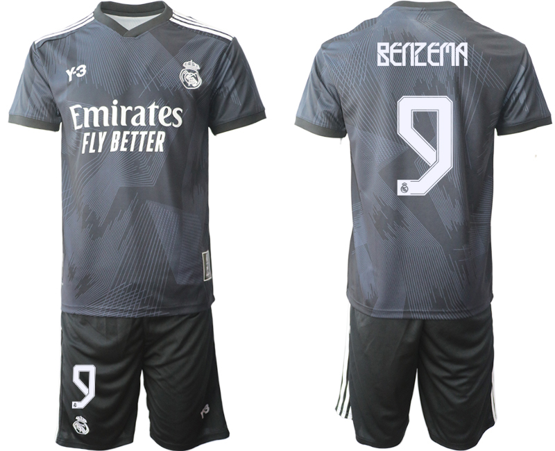 Men's Real Madrid #9 Karim Benzema 22/23 Black Soccer Jersey Suit